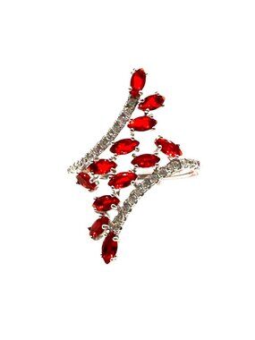 Ring Red Zirconia Bypass Fern Leaf Marquise Statement Sterling Silver Sz 11
